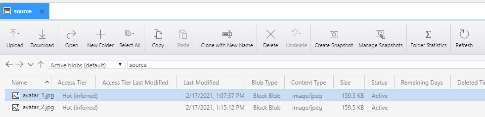 azure storage container with images