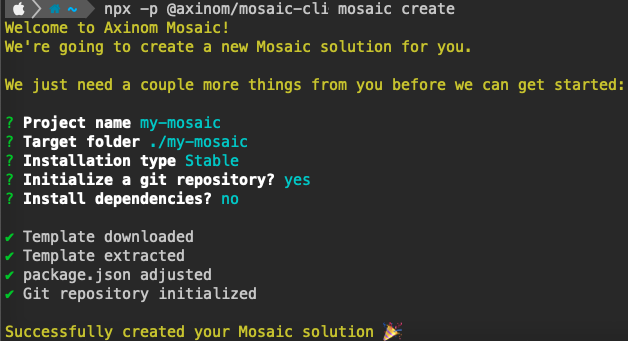 Mosaic Create CLI command